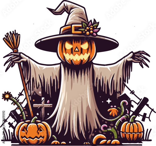 High-Resolution Halloween Scarecrow Vector Clipart on a Clean White Background