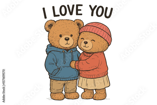Cute bear couple expressing love in warm clothing with a charming design