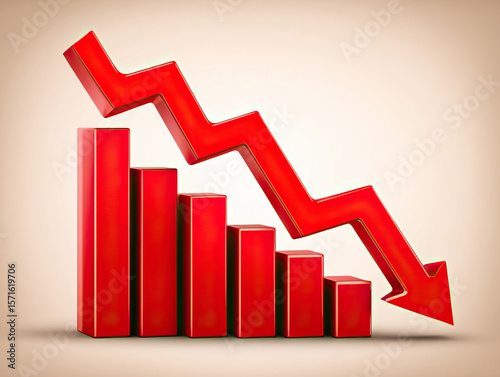 Red bar chart with downward arrow showing negative trend and economic decline, symbolizing financial loss and decreasing performance in business or market Free Download Red bar chart with downward arrow showing negative trend and economic decline, symbolizing financial loss and decreasing performance in business or market - GFXLoad