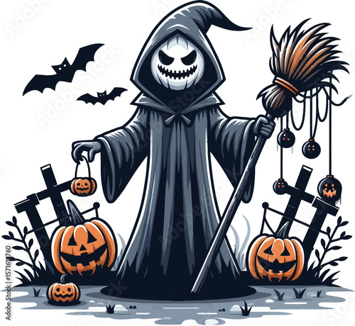 High-Resolution Halloween Scarecrow Vector Clipart on a Clean White Background