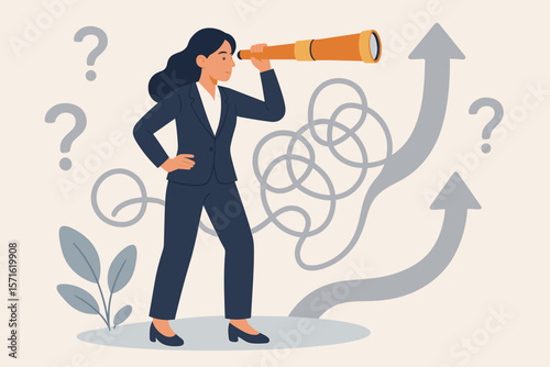 Business vision to see success and find direction in uncertainty. Leadership concept for solving problems, planning strategy, and discovering new career opportunities.