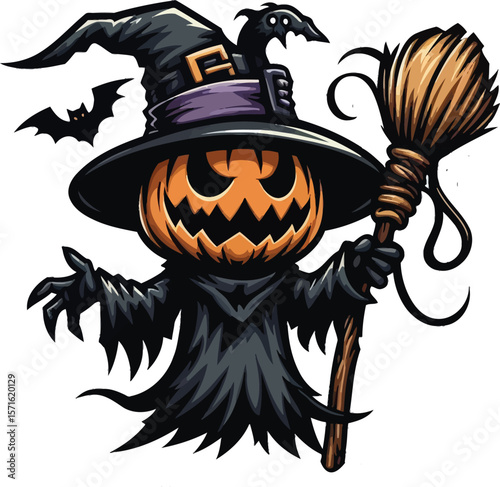 High-Resolution Halloween Scarecrow Vector Clipart on a Clean White Background