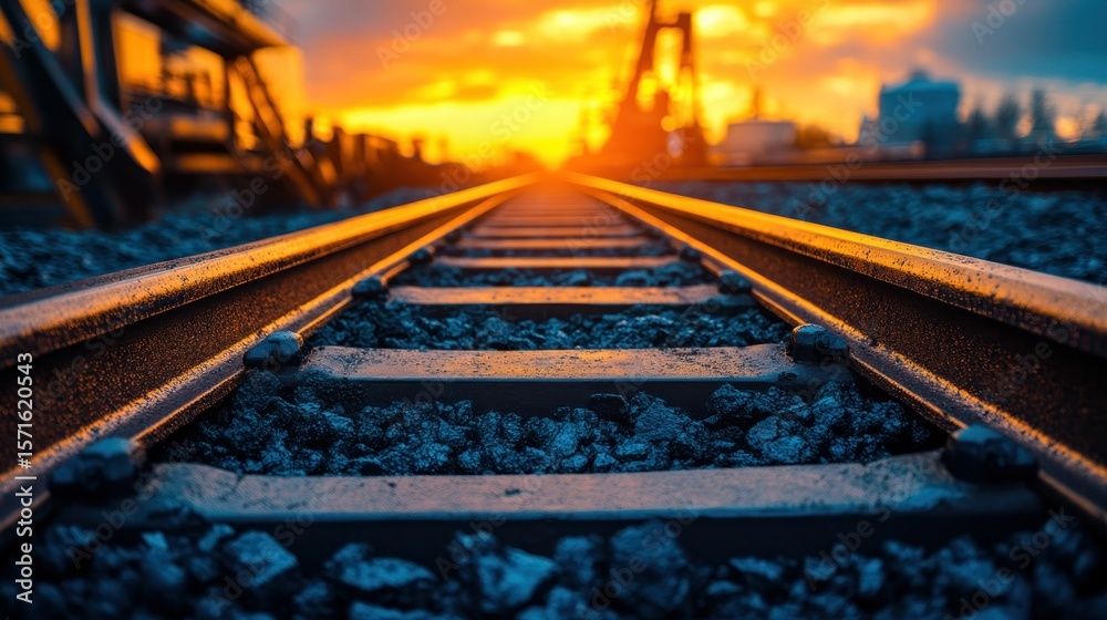 Fototapeta premium Railroad tracks at sunset