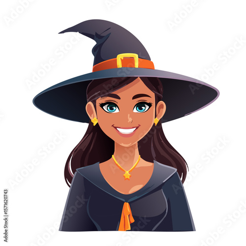 Cartoon Witch Character – Vector Illustration on White Background for Halloween and Fantasy-Themed Designs

