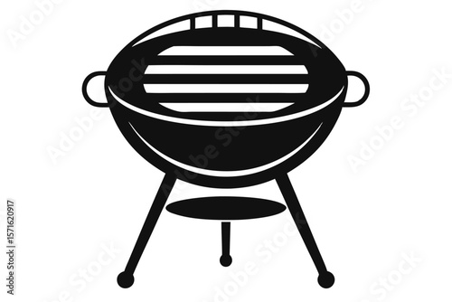 Simple Black Silhouette of a Round Kettle Grill with a Lid and Three Legs