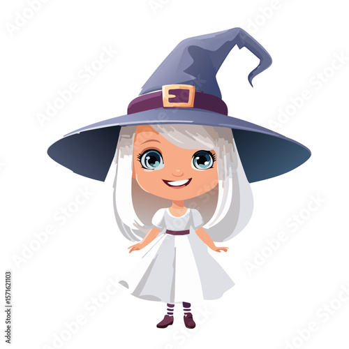 Cartoon Witch Character – Vector Illustration on White Background for Halloween and Fantasy-Themed Designs

