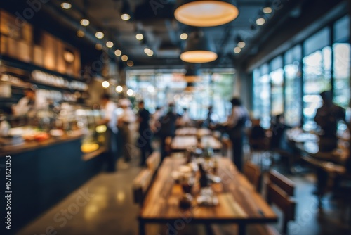 Wallpaper Mural Cozy cafe ambiance with blurred patrons enjoying coffee and conversation during a bustling midday Torontodigital.ca