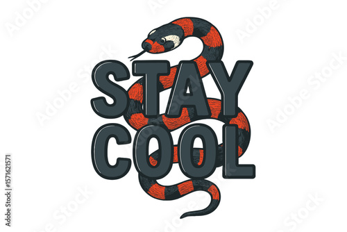 Bright and colorful design featuring a striped snake urging to stay cool during summer days