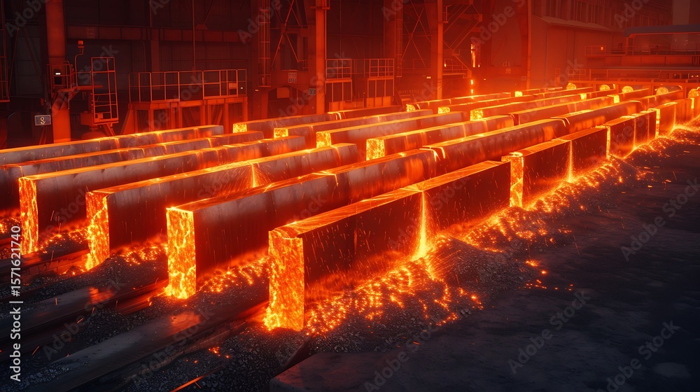 custom made wallpaper toronto digitalModern steel rolling mill with synchronized machinery shaping glowing steel rods. 