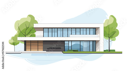 Modern Building Plan Project Drawings Vector Illustration for Architects and Construction Industry