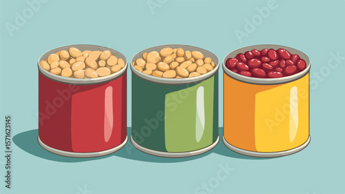 Simple Flat Vector of Canned Beans in a Tin Can for Ads, Marketing, and Websites