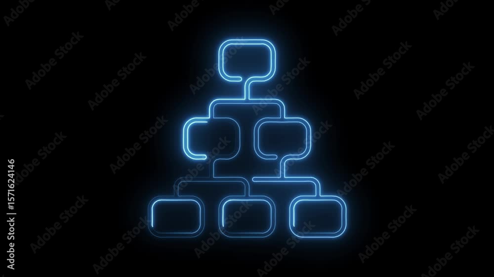 Neon flowchart animation on black background representing business hierarchy and organizational structure