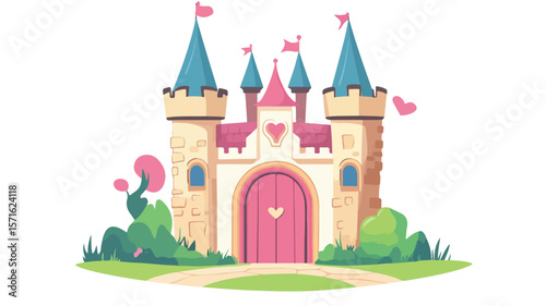Elegant Castle Heart Door Illustration on White Background