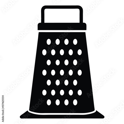 Black Silhouette of a Kitchen Grater with Handle and Perforated Surface