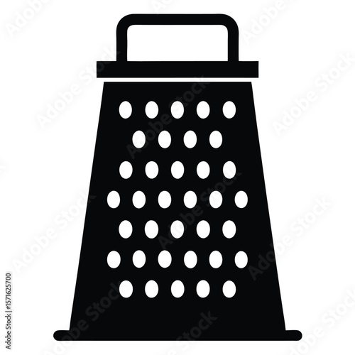 Black Grater Silhouette with Handle and Rounded Perforations for Kitchen Use