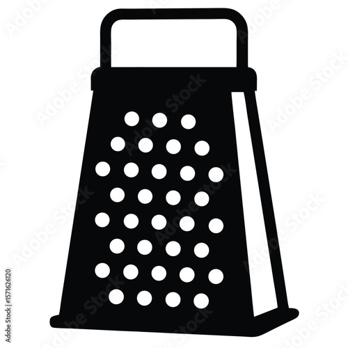 Black Silhouette of a FourSided Grater with Handle and Multiple Round Holes