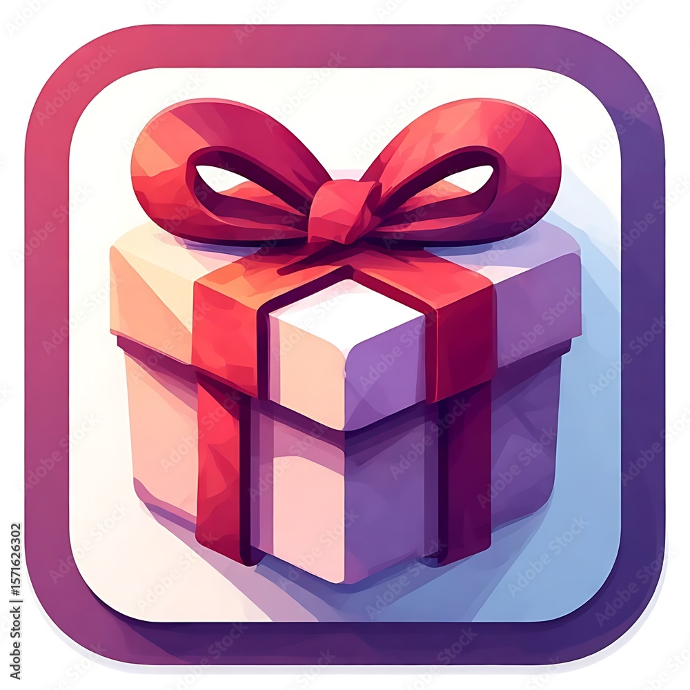 Obraz premium Pink gift box with ribbon bow, celebration illustration on white background