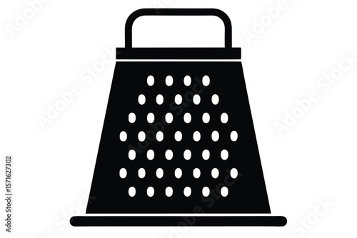 Black Grater Illustration FourSided Kitchen Tool with Handle and Holes
