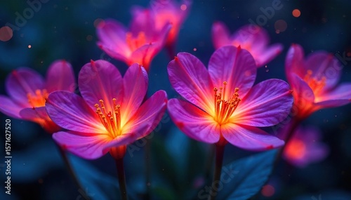 Bioluminescent Flowers Glowing Mystical Blooms in Ethereal Atmosphere, Perfect for Fantasy, Sci-Fi, and Nature Designs