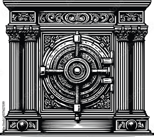 Safe vault vector black silhouette print design