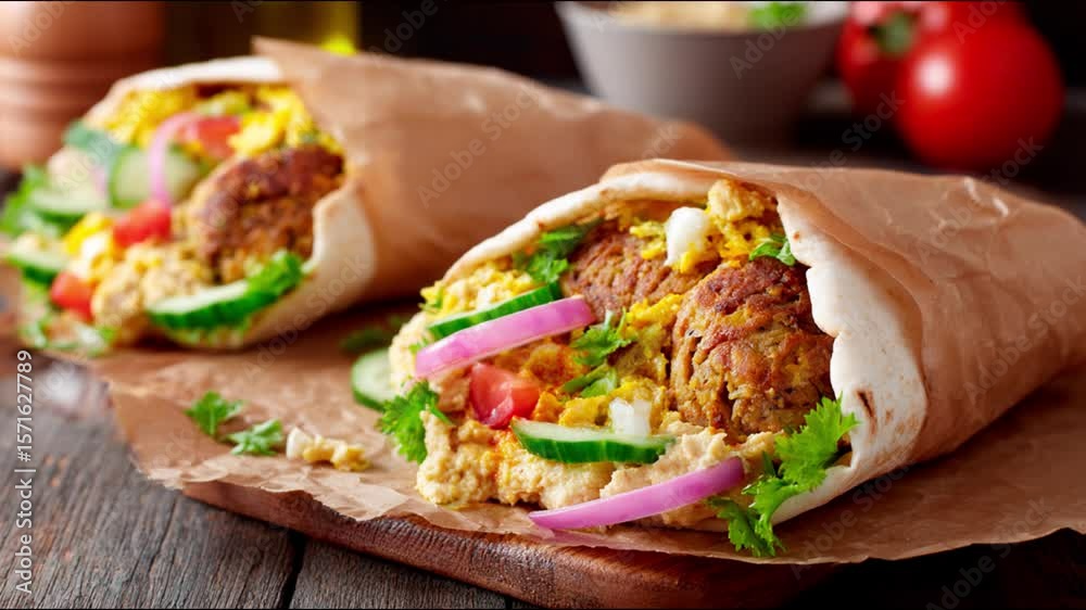 custom made wallpaper toronto digitalDelicious falafel wraps with fresh vegetables.