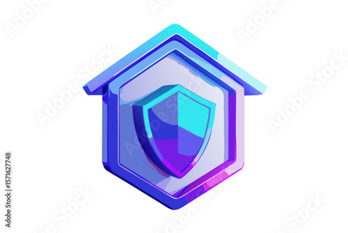 hexagonal home security shield icon isolated on white background.