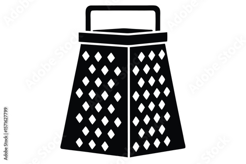 Black Silhouette Illustration of a Box Grater with Handle for Kitchen Tasks