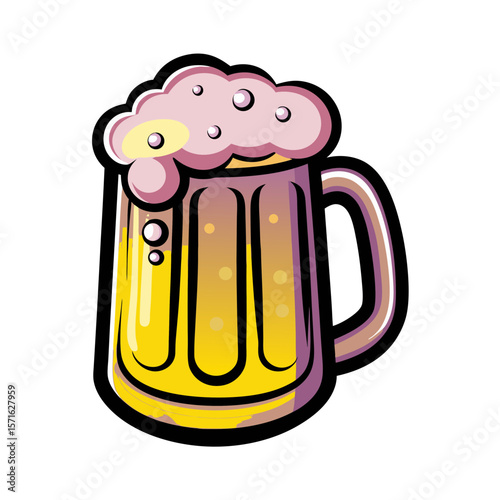 Isolated vector image of a frothy beer mug in pop art style on transparent background 