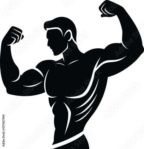  vector silhouette of a strong biceps muscle on white background