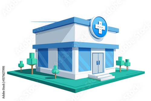 cartoon medical clinic  vector illustration of a building isolated on white background.
