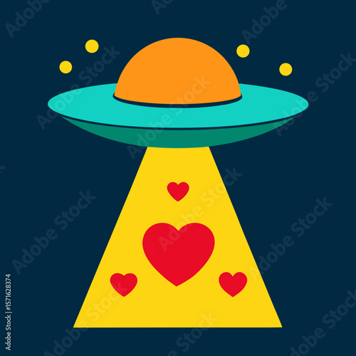Cartoon UFO Beaming Up Hearts