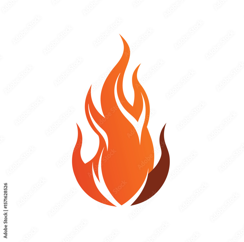 A stylized red flame symbol with a silhouette design isolated on white background A stylized red flame symbol with a silhouette design isolated on white background