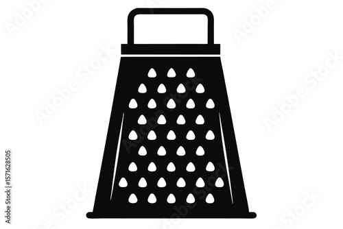 Black and White Image of a Box Grater with Handle and Triangular Holes