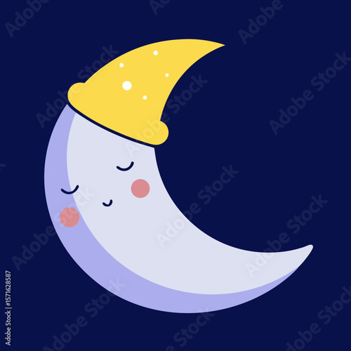 Cute Moon with Sleeping Cap