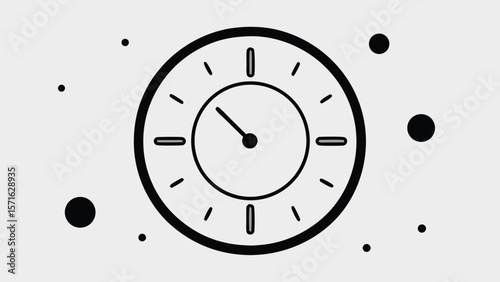 minimalist clock icon with scattered dots on light background design isolated on white background.