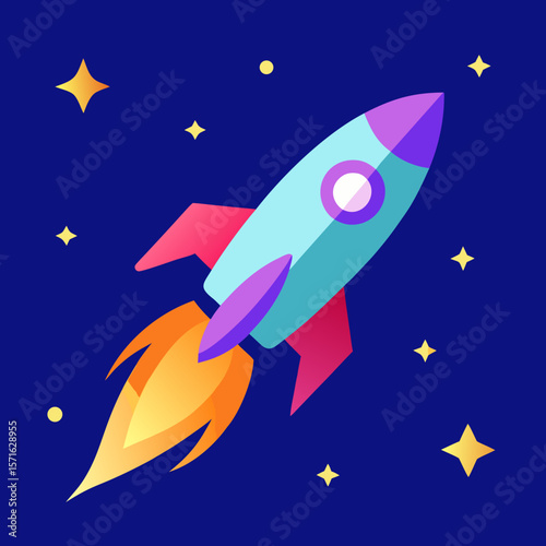 Gradient Rocket Blasting Off with Stars