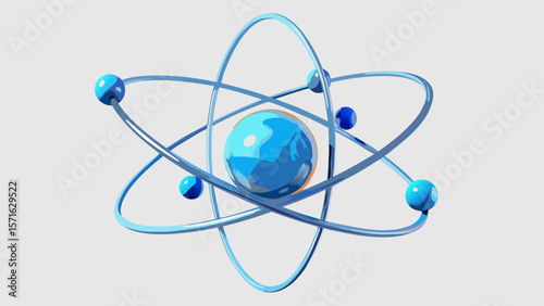 three dimensional atom model isolated on white background.