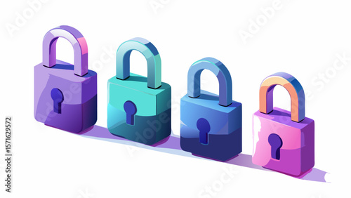 four colorful padlocks in a row illustration design and isolated on white background.