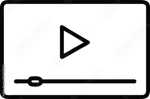 Simple Video Player Interface, Modern Line Art Icon, Play Button, Media Control, User Interface Design,...