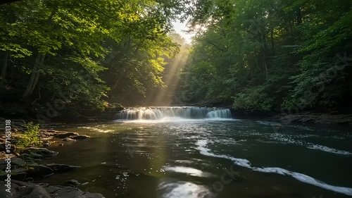 Forest stream with small waterfall