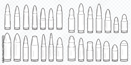detailed ammunition cartridges vector illustration showcasing various bullet types and calibers for firearm design