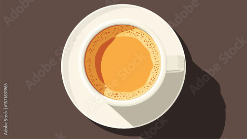 Top View of Simple Flat Vector Hot Coffee in a Cup