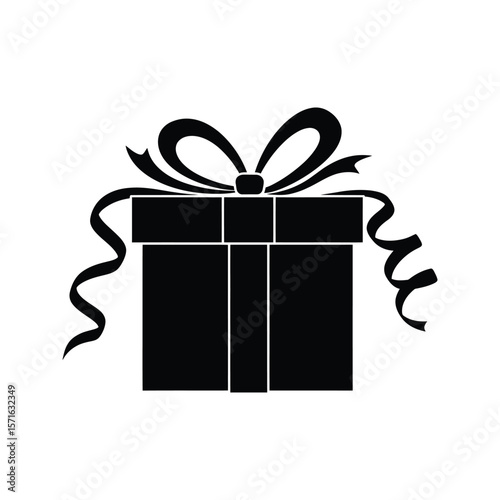 Black and white gift box icon present ribbon bow surprise package birthday celebration vector illustration