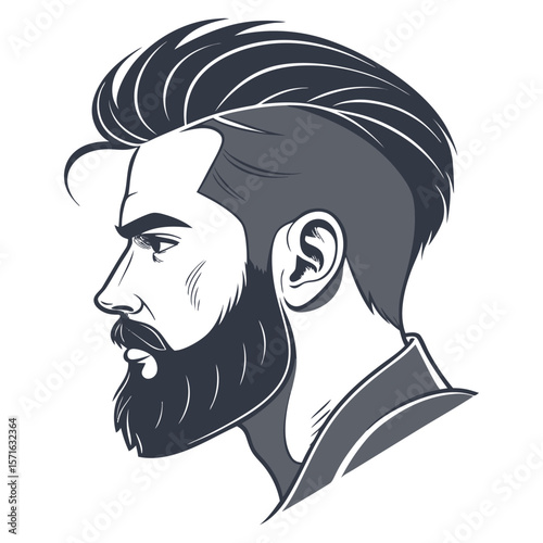 Stylish man with modern undercut hairstyle and beard profile view isolated on white background