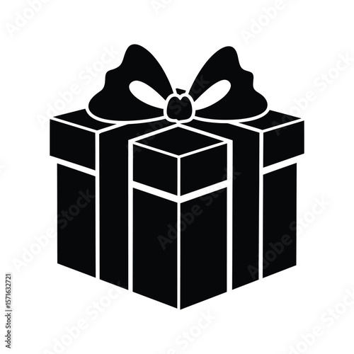 Black and white gift box icon with a bow present package surprise celebration birthday holiday vector illustration