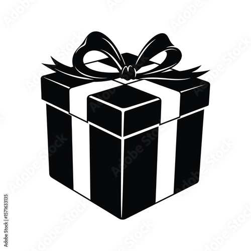 Black and White Gift Box with Bow Free Vector Graphic Download