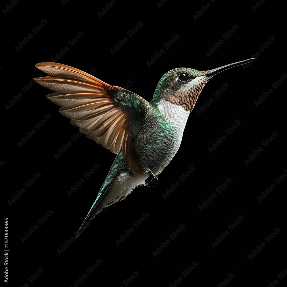 Fototapeta premium A hummingbird is flying in the air