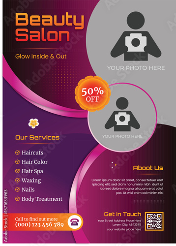 Modern beauty parlor salon flyer design template,  business promotion a4 print ready poster