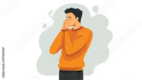 Vector Illustration of Man with Nausea in Simple Flat Style Isolated on White Background