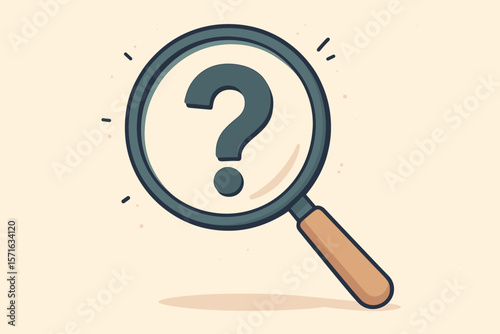 Magnifying Glass with Question Mark Symbol. Search for Information, Find Answers, Curiosity, Discovery, Problem Solving, Idea Exploration. Modern Flat Vector Illustration
